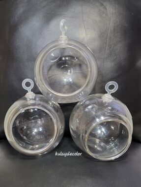 Set of 3 Hanging Globe Terrarium Acrylic Air Plant Holders Clear Plastic Orbs